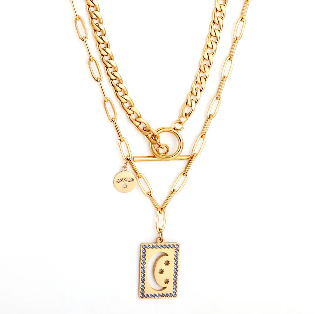 Vintage Necklace Collars Heart Star Astronaut Pendants Layers Jewelry No Fade Box Chains Necklace Female Party asonjewelry